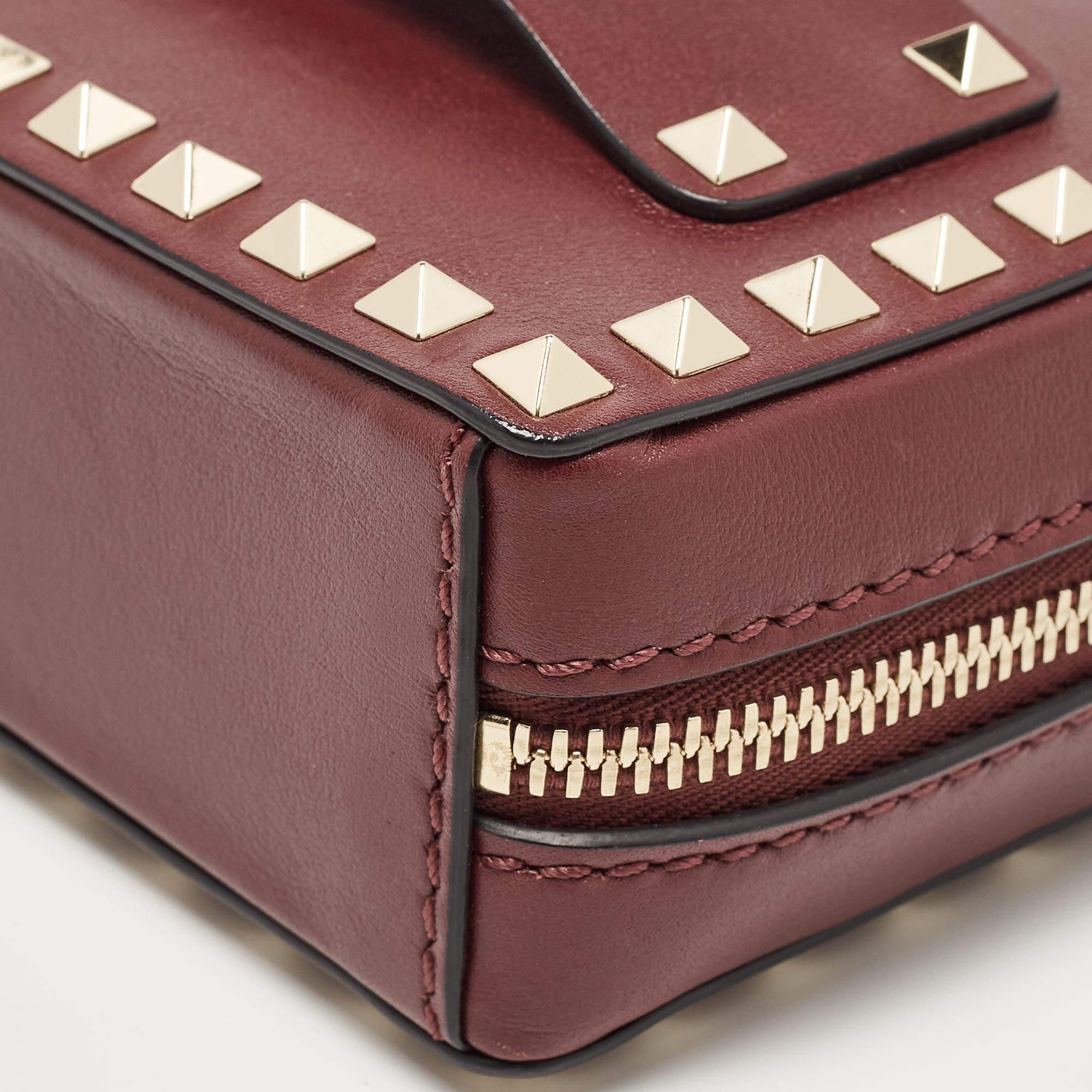 Valentino Burgundy Leather Rockstud Camera Crossbody Bag For Sale 3