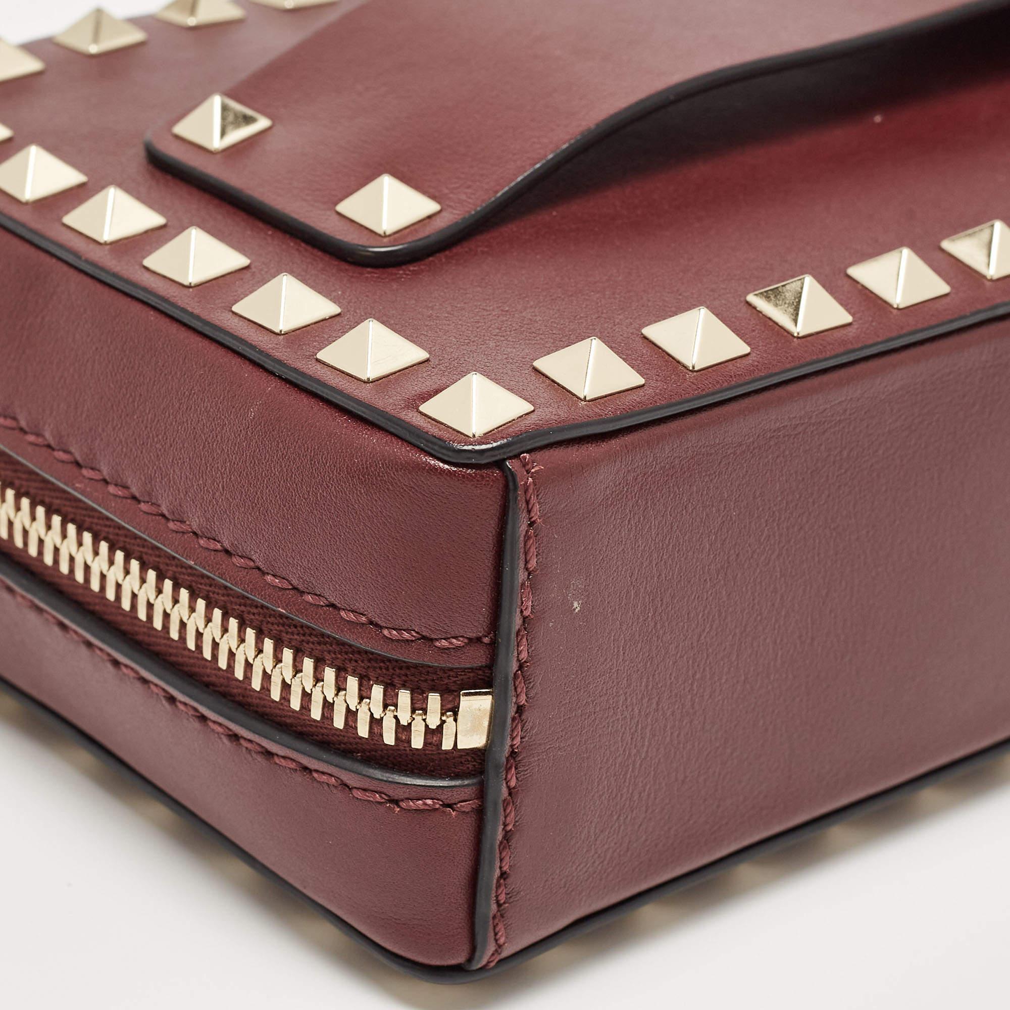 Valentino Burgundy Leather Rockstud Camera Crossbody Bag For Sale 4
