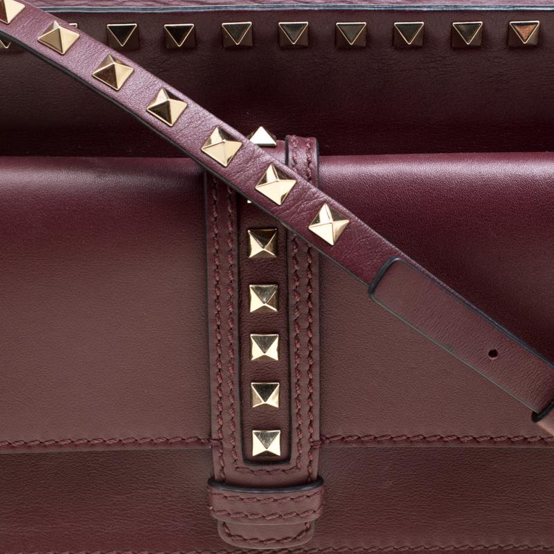 Women's Valentino Burgundy Leather Rockstud Crossbody Bag