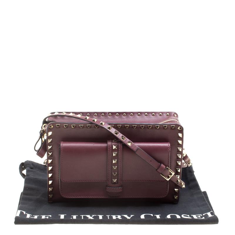 Valentino Burgundy Leather Rockstud Crossbody Bag 4