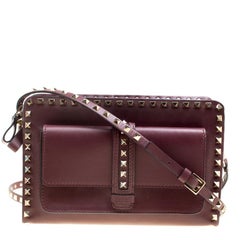 Valentino Burgundy Leather Rockstud Crossbody Bag