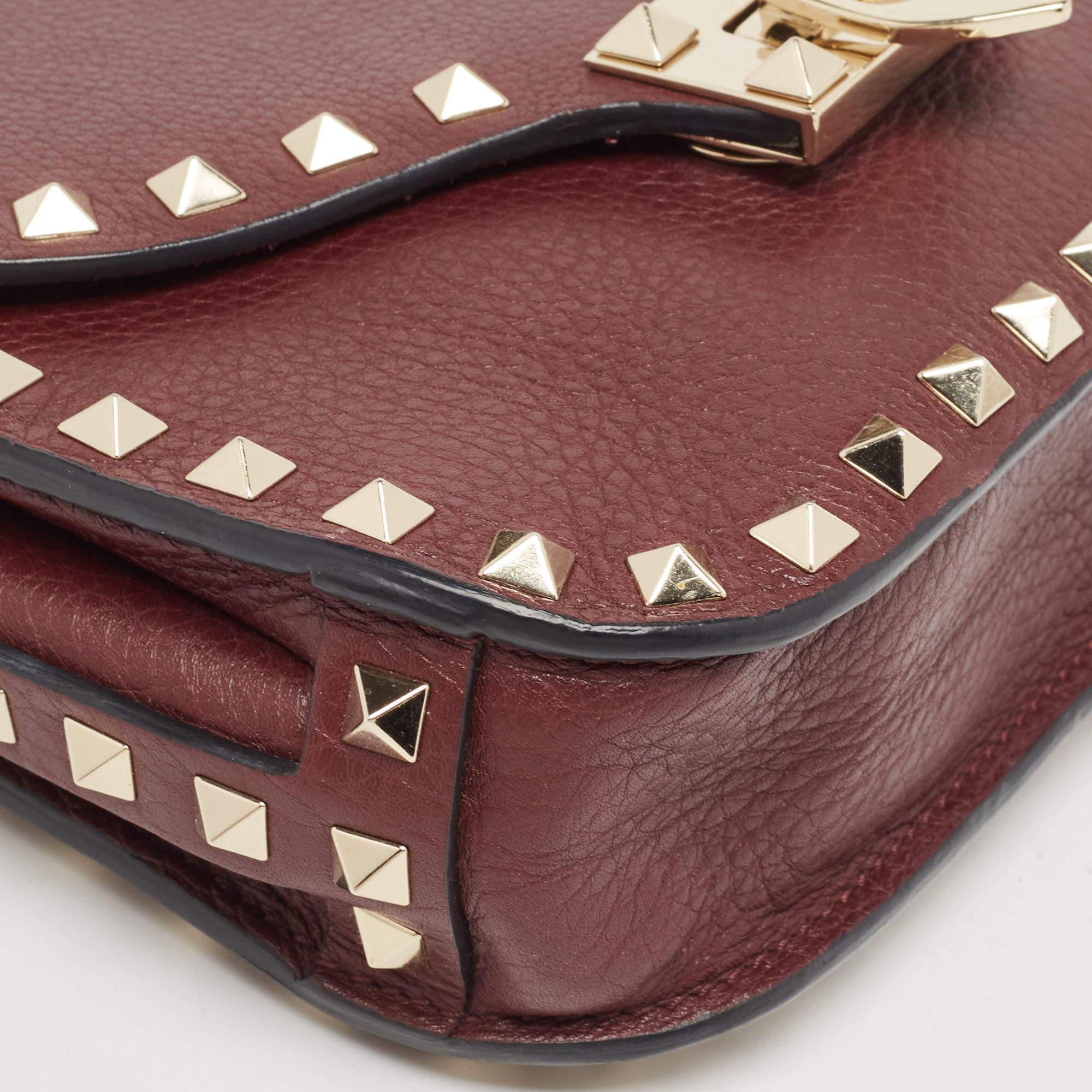 Valentino Burgundy Leather Rockstud Flap Crossbody Bag 8