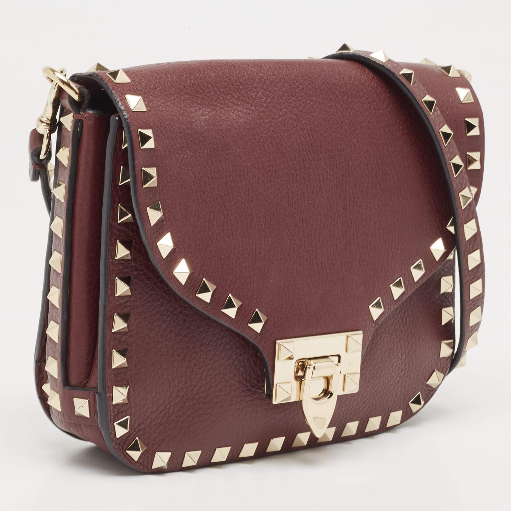 Women's Valentino Burgundy Leather Rockstud Flap Crossbody Bag