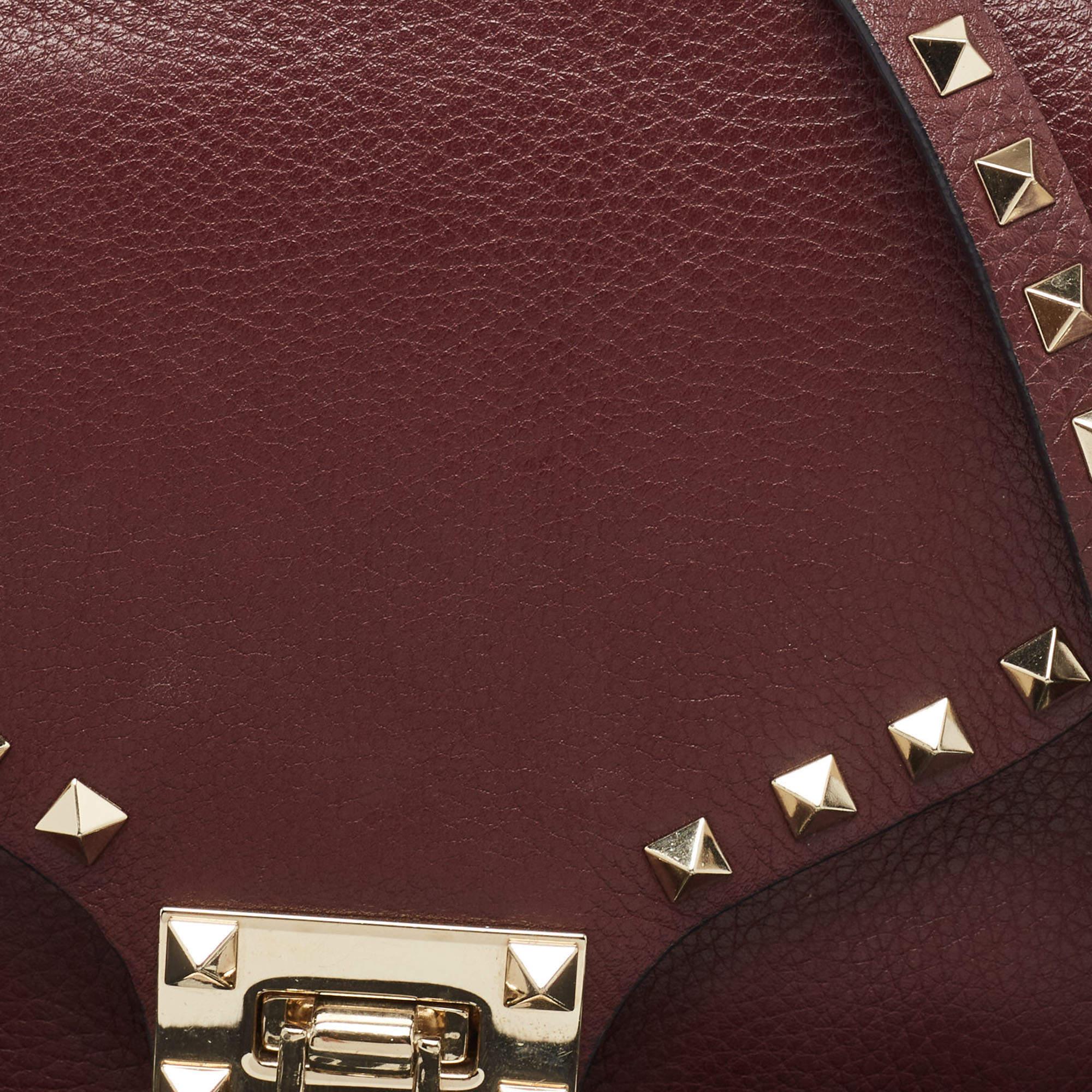 Valentino Burgundy Leather Rockstud Flap Crossbody Bag For Sale 1