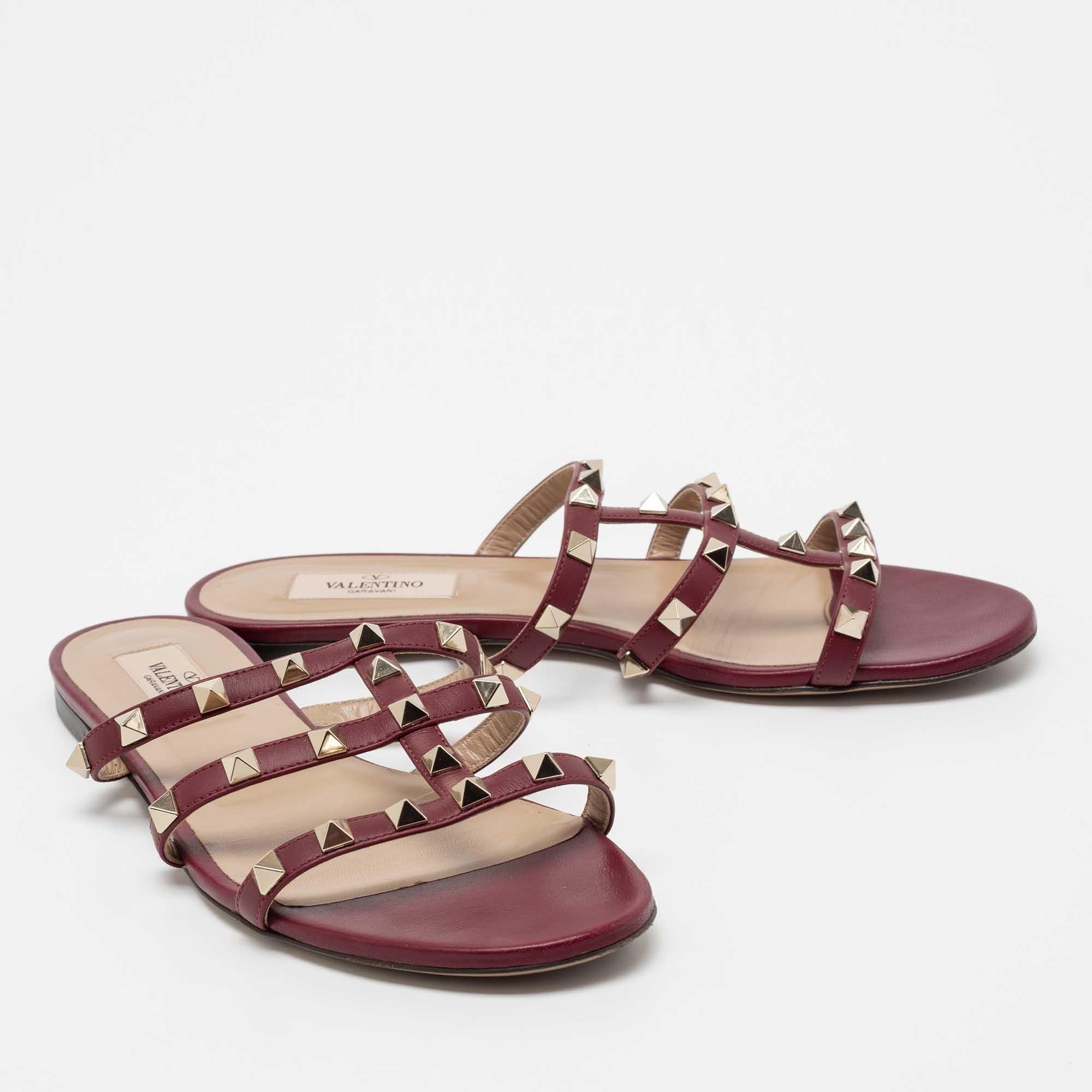 burgundy flat sandals