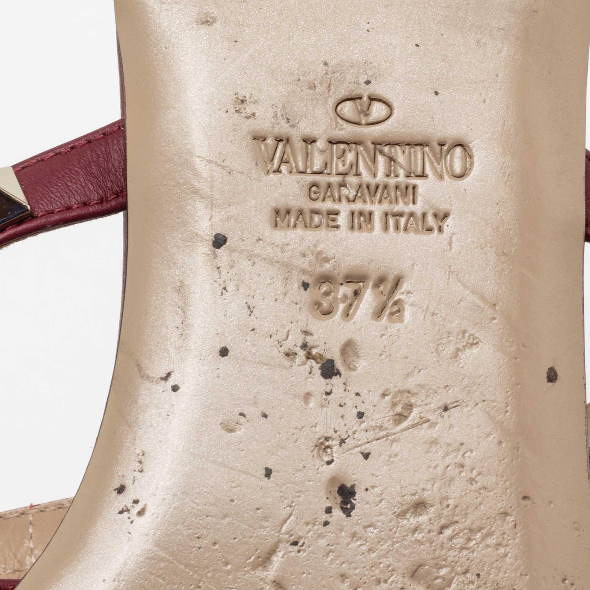 Valentino Burgundy Leather Rockstud Flat Sandals Size 37.5 1