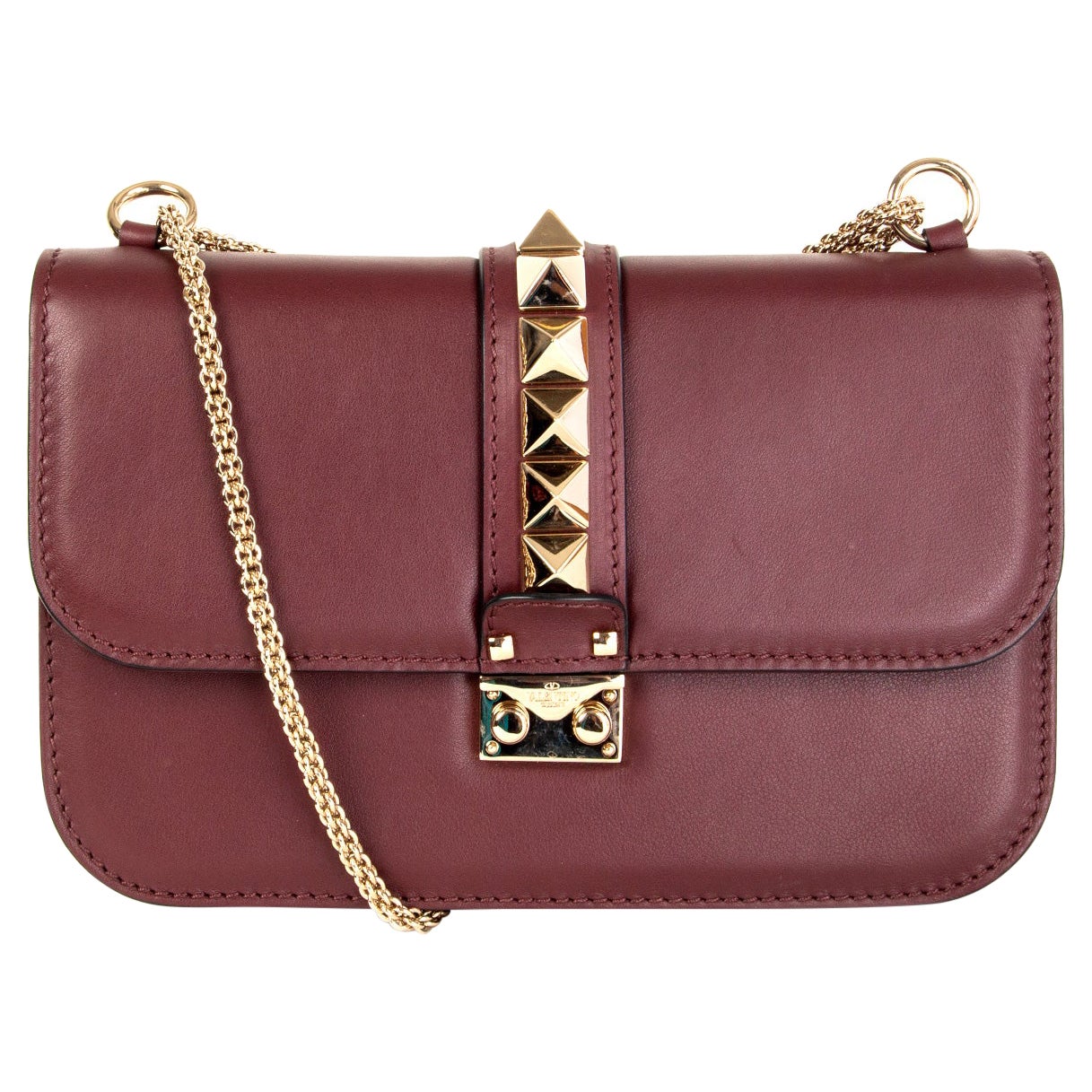 VALENTINO - Sac à bandoulière en cuir bordeaux rockSTUD GLAM LOCK MEDIUM