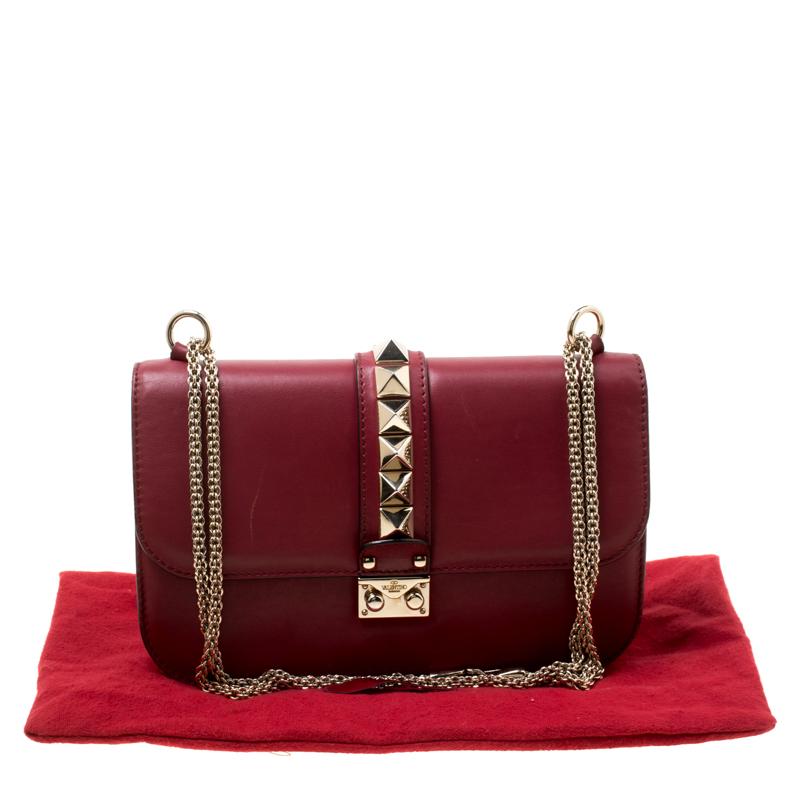 Valentino Burgundy Leather Rockstud Medium Glam Lock Flap Bag 6