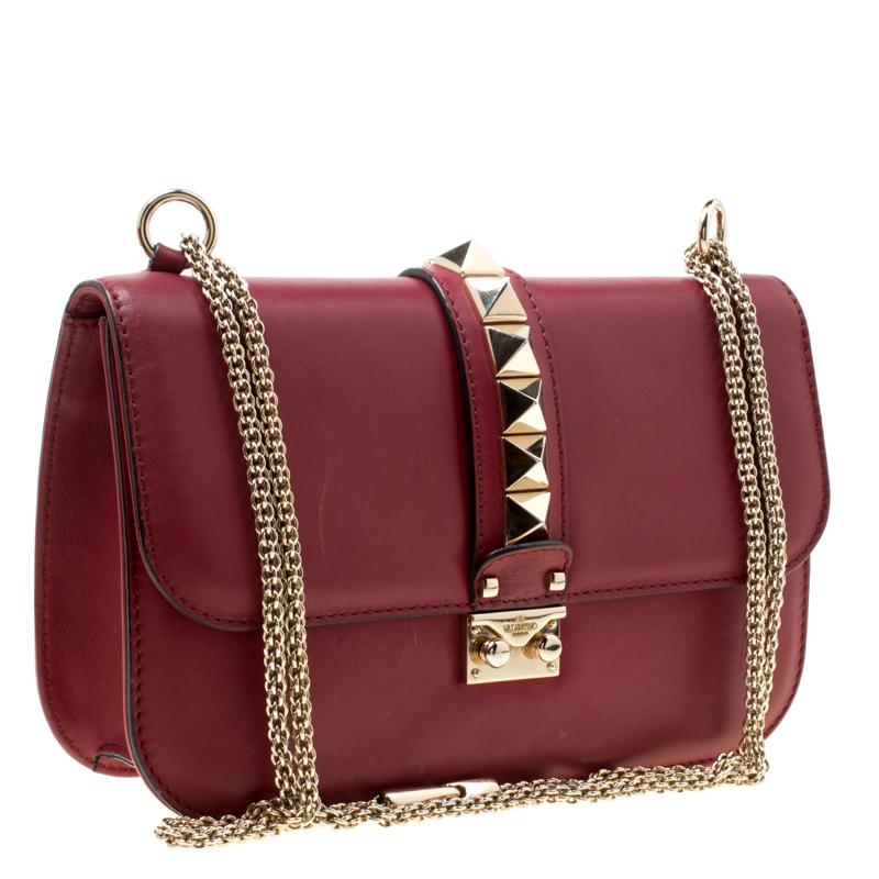 Valentino Burgundy Leather Rockstud Medium Glam Lock Flap Bag For Sale ...