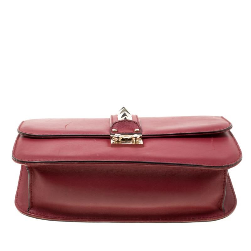 Valentino Burgundy Leather Rockstud Medium Glam Lock Flap Bag 3