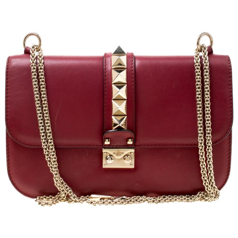Valentino Burgundy Leather Rockstud Medium Glam Lock Flap Bag For Sale ...