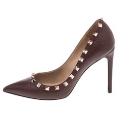Valentino Burgundy Leather Rockstud Pointed-Toe Pumps Size 37