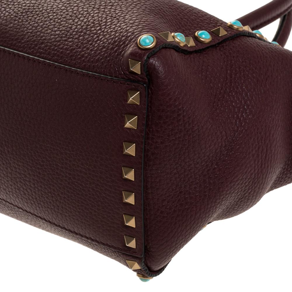 Valentino Burgundy Leather Rockstud Rolling Tote 5