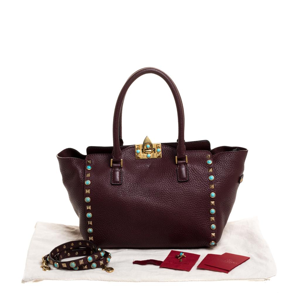 Valentino Burgundy Leather Rockstud Rolling Tote 6