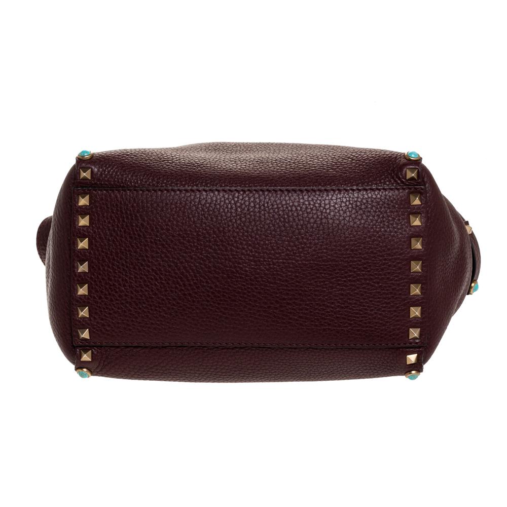 Women's Valentino Burgundy Leather Rockstud Rolling Tote