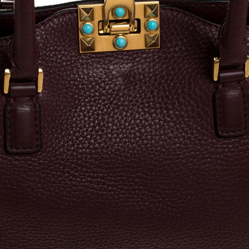 Valentino Burgundy Leather Rockstud Rolling Tote 1