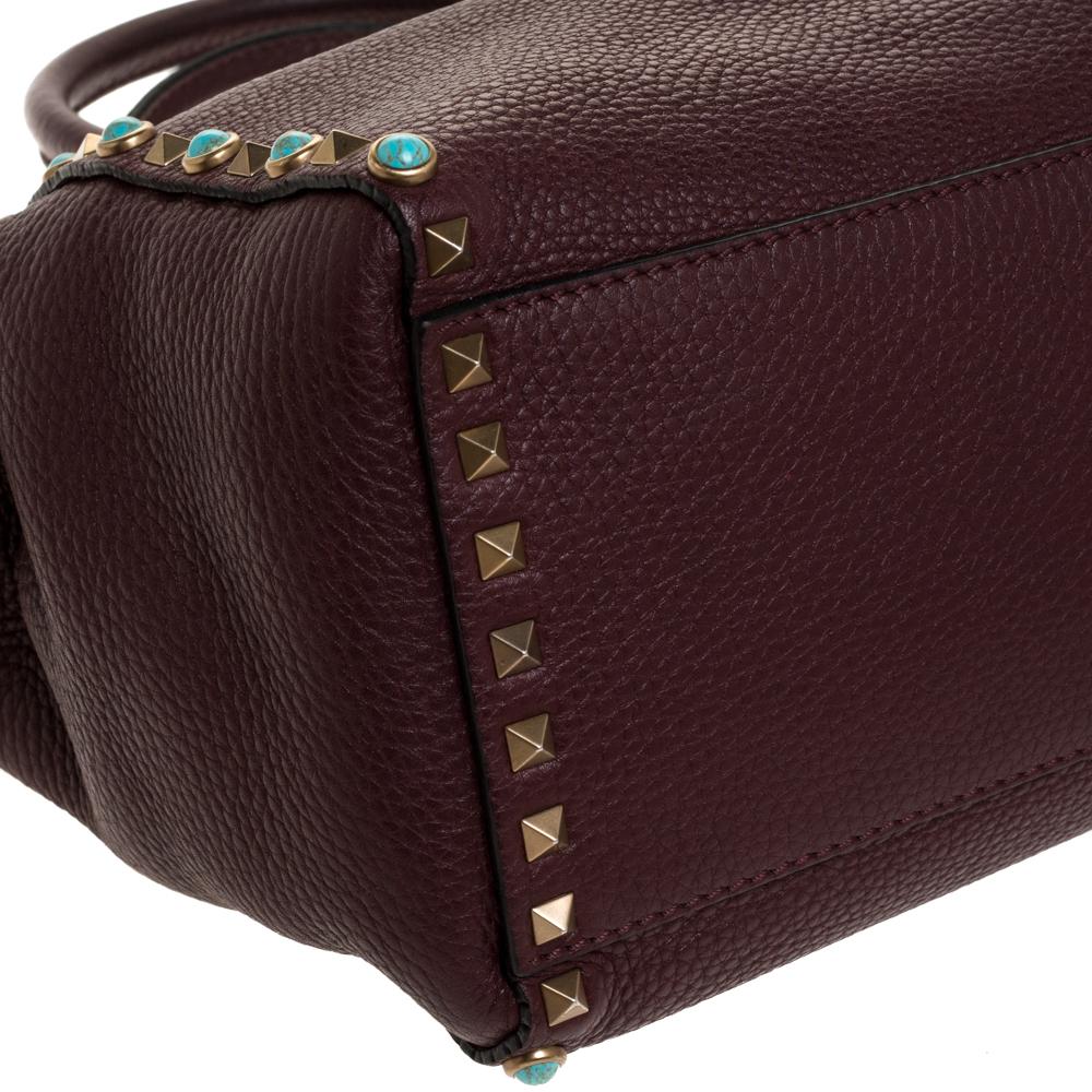 Valentino Burgundy Leather Rockstud Rolling Tote 2