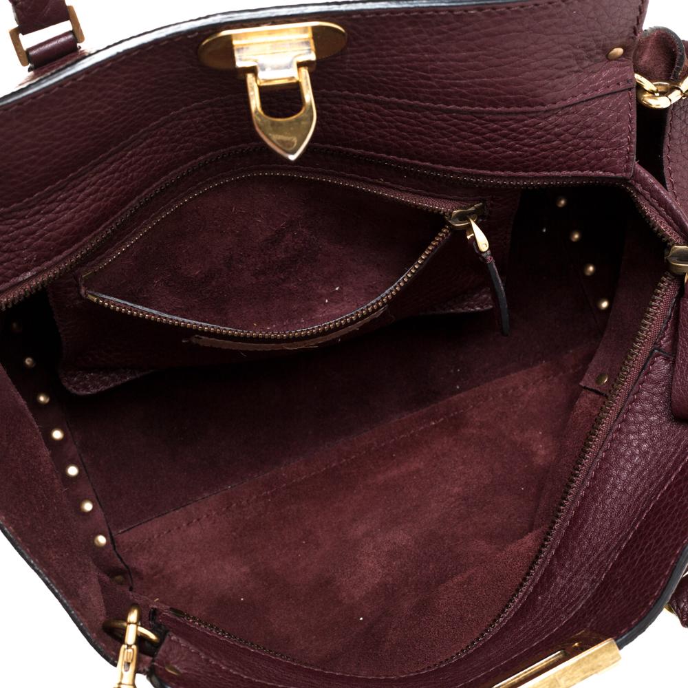 Valentino Burgundy Leather Rockstud Rolling Tote 3