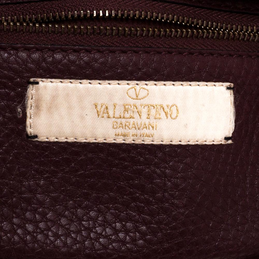 Valentino Burgundy Leather Rockstud Rolling Tote 4