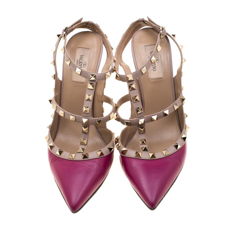 Women's Valentino Burgundy Leather Rockstud Sandals Size 41
