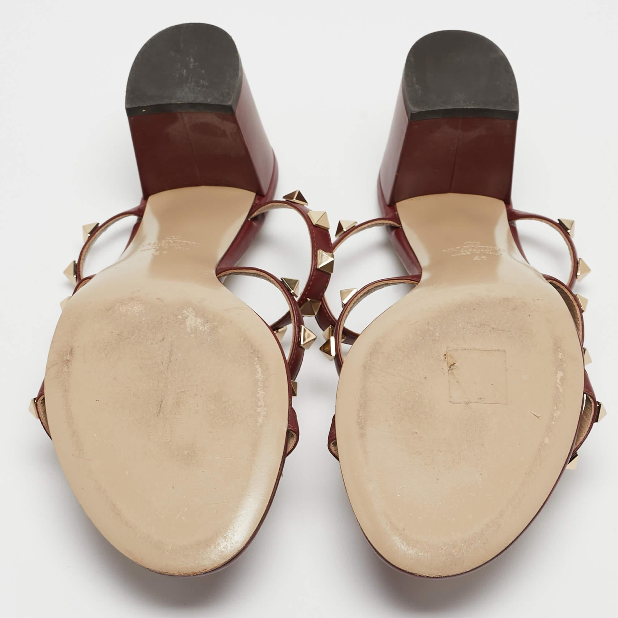 Valentino Burgundy Leather Rockstud Sandals Size 41 2