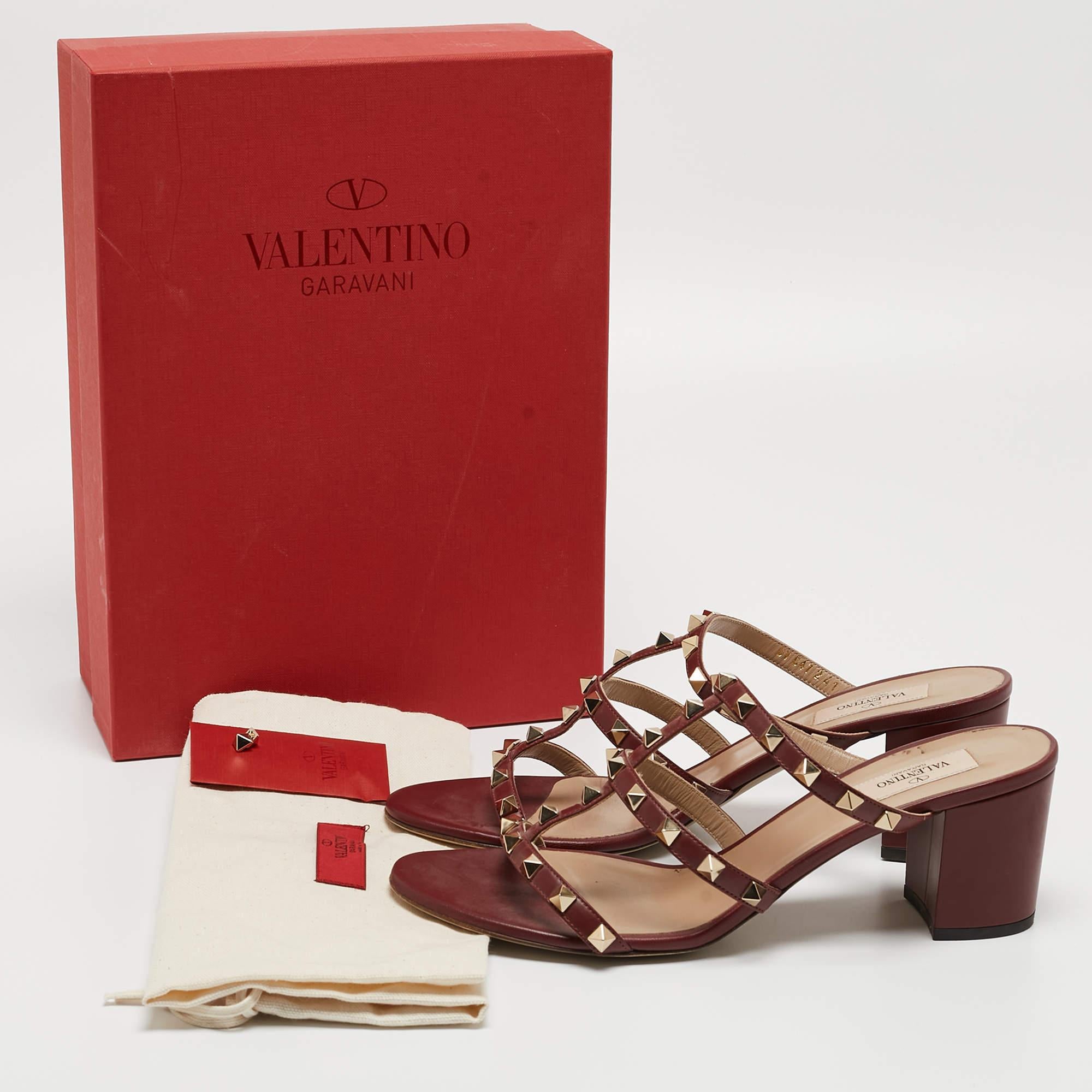 Valentino Burgundy Leather Rockstud Sandals Size 41 4
