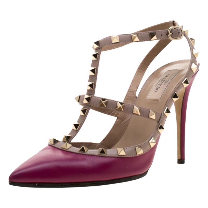 Valentino Burgundy Leather Rockstud Sandals Size 41