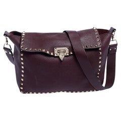 Valentino Burgundy Leather Rockstud Shoulder Bag