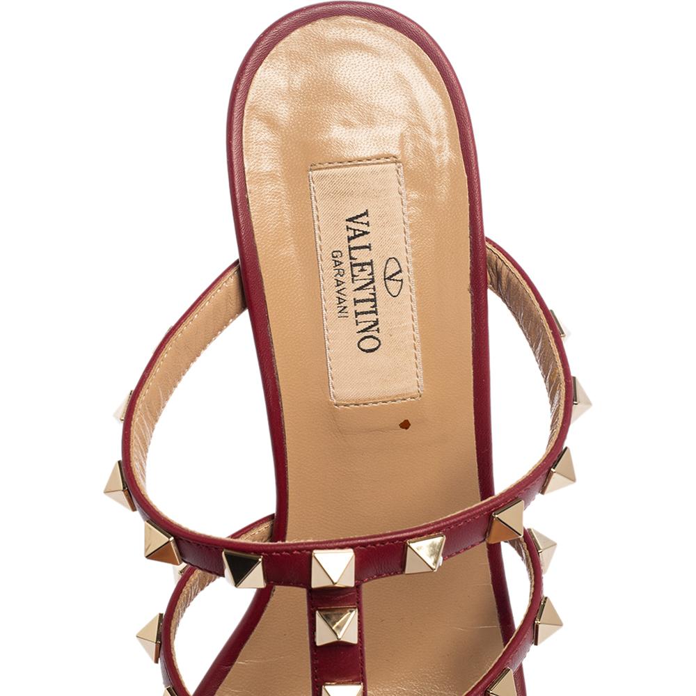 Valentino Burgundy Leather Rockstud Slide Sandals Size 36.5 2
