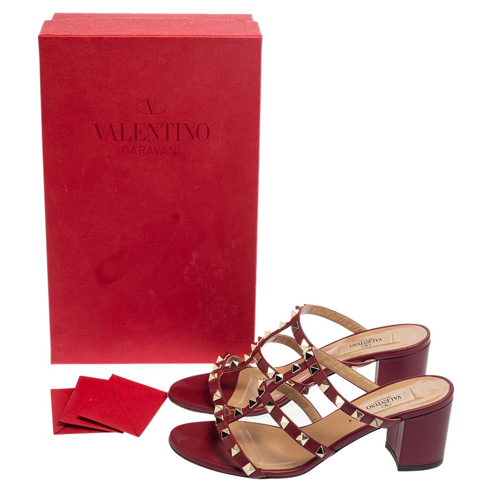 Valentino Burgundy Leather Rockstud Slide Sandals Size 36.5 3