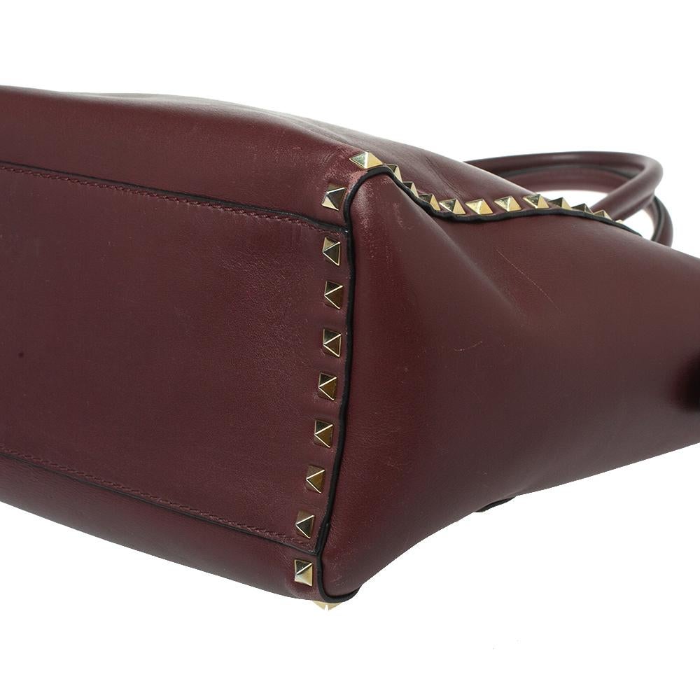 Valentino Burgundy Leather Rockstud Trapeze Tote 5