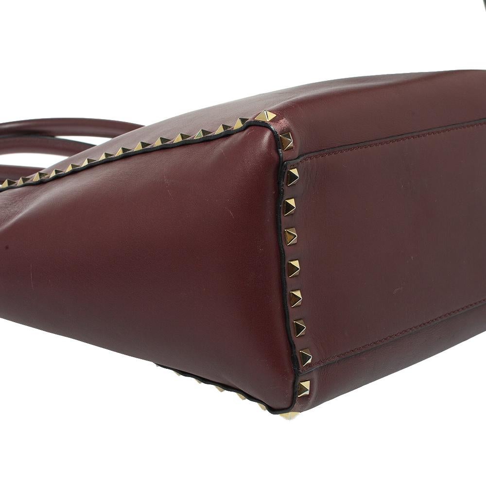 Valentino Burgundy Leather Rockstud Trapeze Tote 2