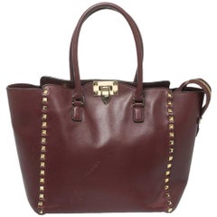 Valentino Red Leather Rockstud Trapeze Medium Tote Bag at 1stDibs