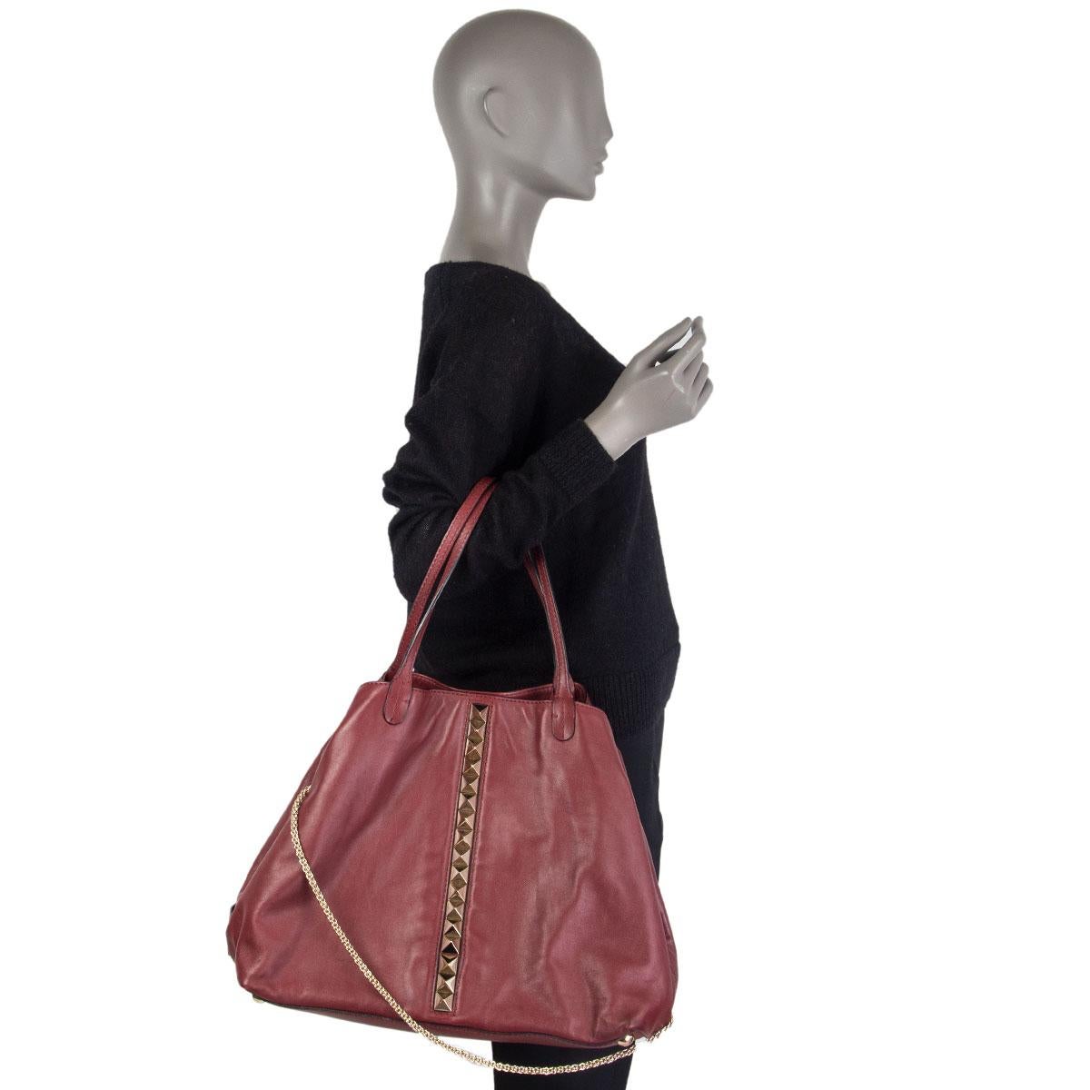 Women's VALENTINO burgundy leather Rockstud VA VA VOOM LARGE TOTE Bag For Sale