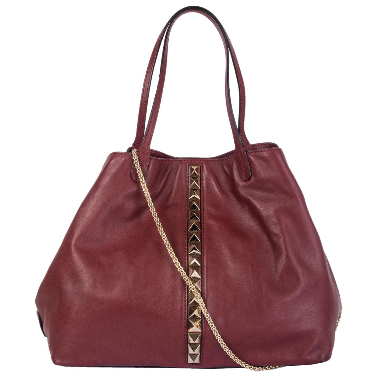 VALENTINO burgundy leather Rockstud VA VA VOOM LARGE TOTE Bag
