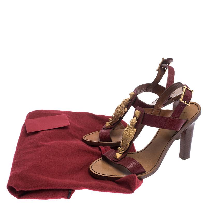 Valentino Burgundy Leather Scarab T-Strap Sandals Size 37 2
