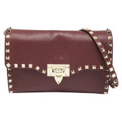 Valentino Burgundy Leather Small Rockstud Crossbody Bag