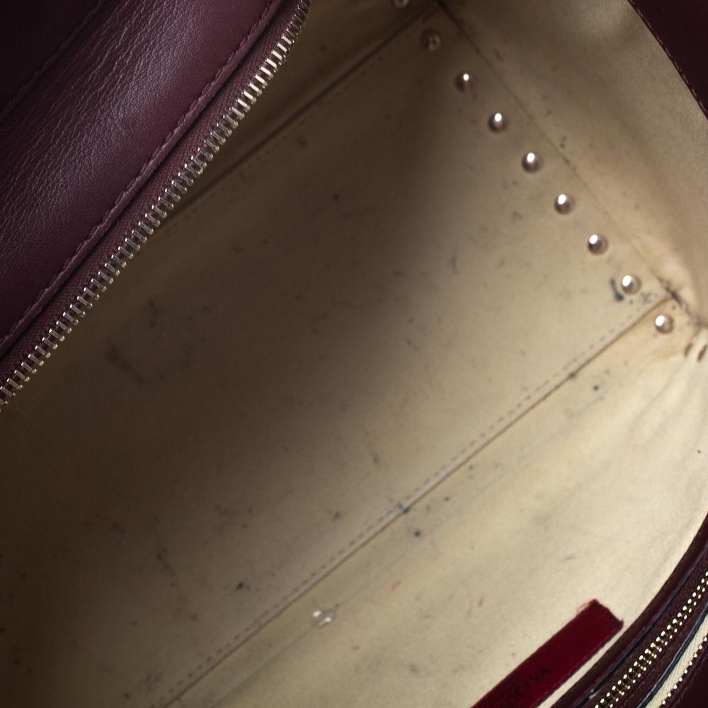 Women's Valentino Burgundy Leather Small Rockstud Trapeze Tote