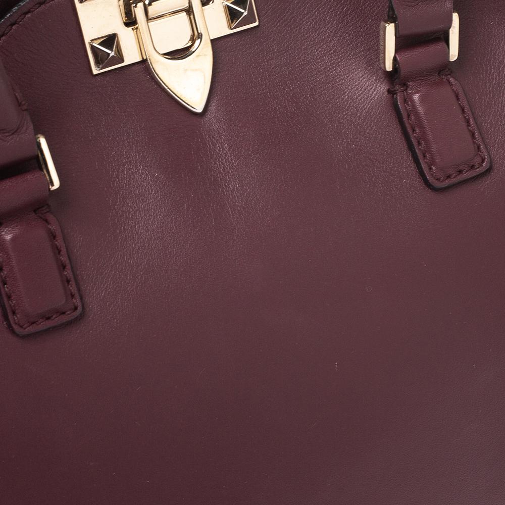 Valentino Burgundy Leather Small Rockstud Trapeze Tote 3