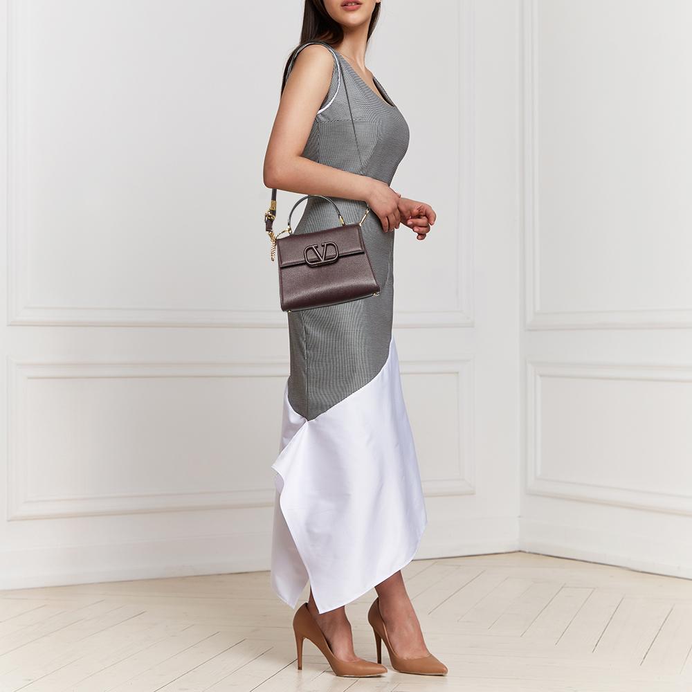 Black Valentino Burgundy Leather Small VSLING Top Handle Bag
