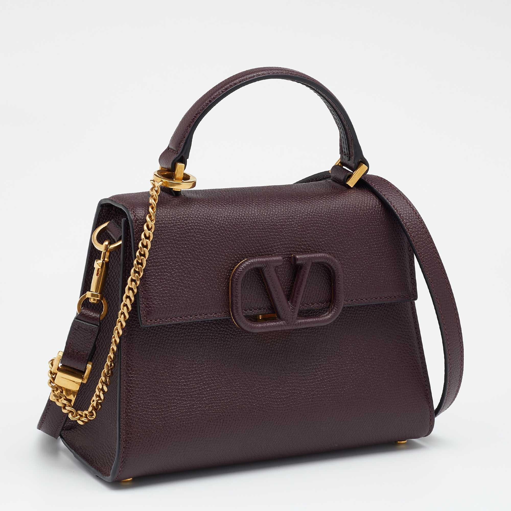 Valentino Burgundy Leather Small VSLING Top Handle Bag In Good Condition In Dubai, Al Qouz 2