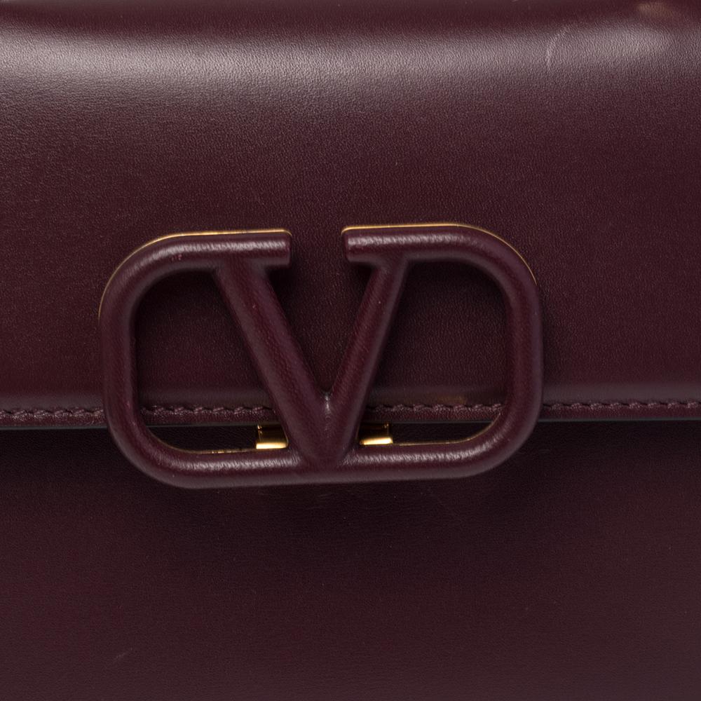 Women's Valentino Burgundy Leather Small VSLING Top Handle Bag