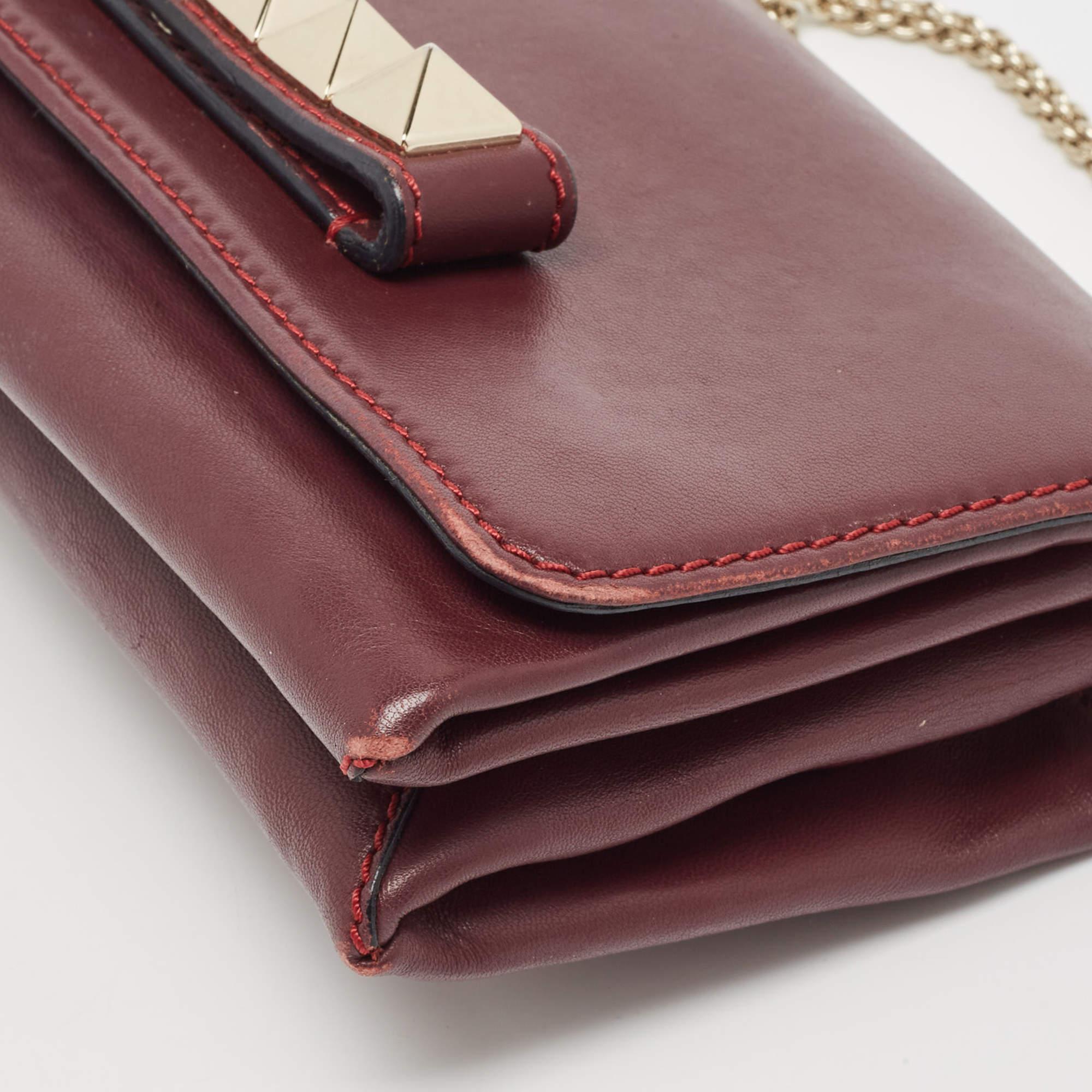 Valentino Burgundy Leather Va Va Voom Chain Shoulder Bag For Sale 7