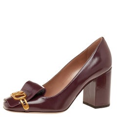 Valentino Burgundy Leather Vlogo Club Block Heel Pumps Size EU 41