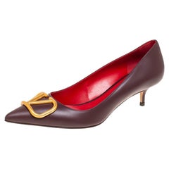 Valentino Burgundy Leather VLogo Pointed-Toe Pumps Size 38.5