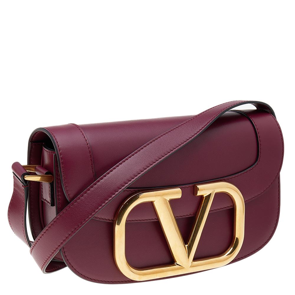 Valentino Burgundy Leather VLogo Supervee Crossbody Bag 1