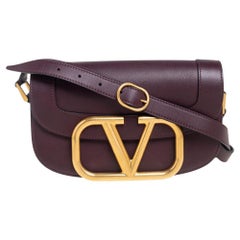 Valentino Burgundy Leather VLogo Supervee Crossbody Bag
