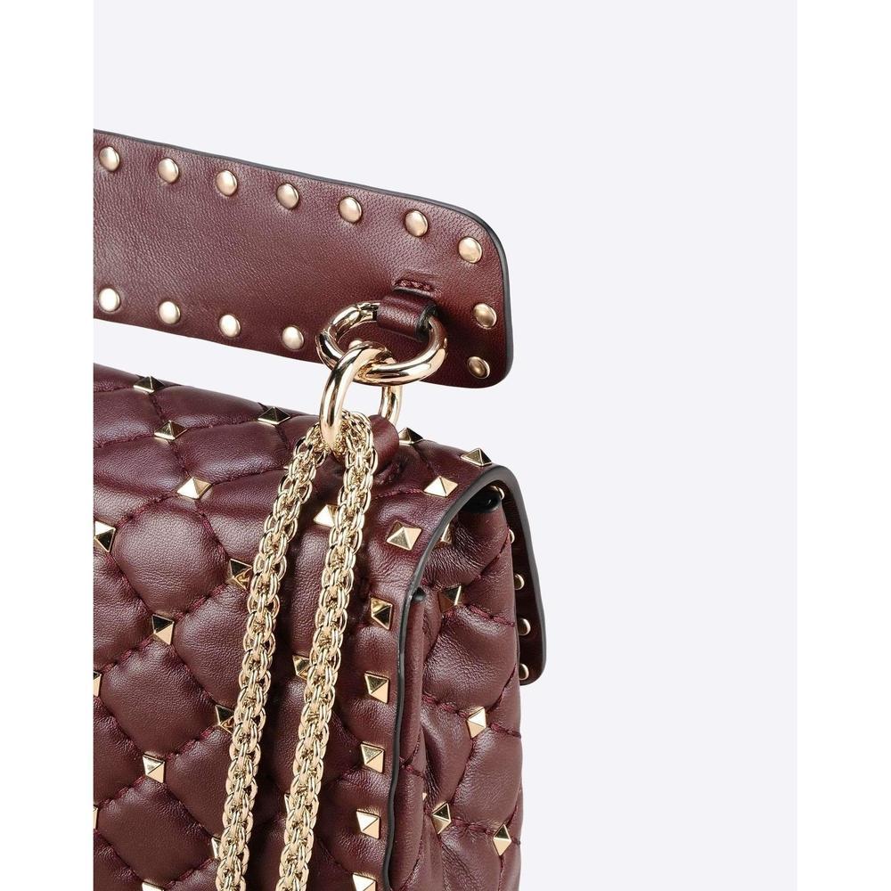 Black Valentino Burgundy Medium Rockstud Matelassé Bag LW0B0122NAP For Sale