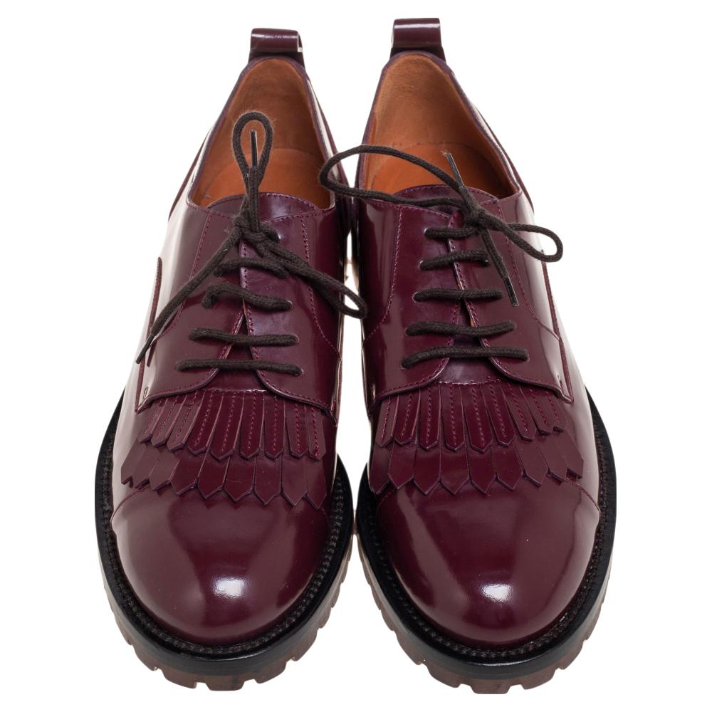 Men's Valentino Burgundy Patent Leather Fringe Derby Shoes Size 37