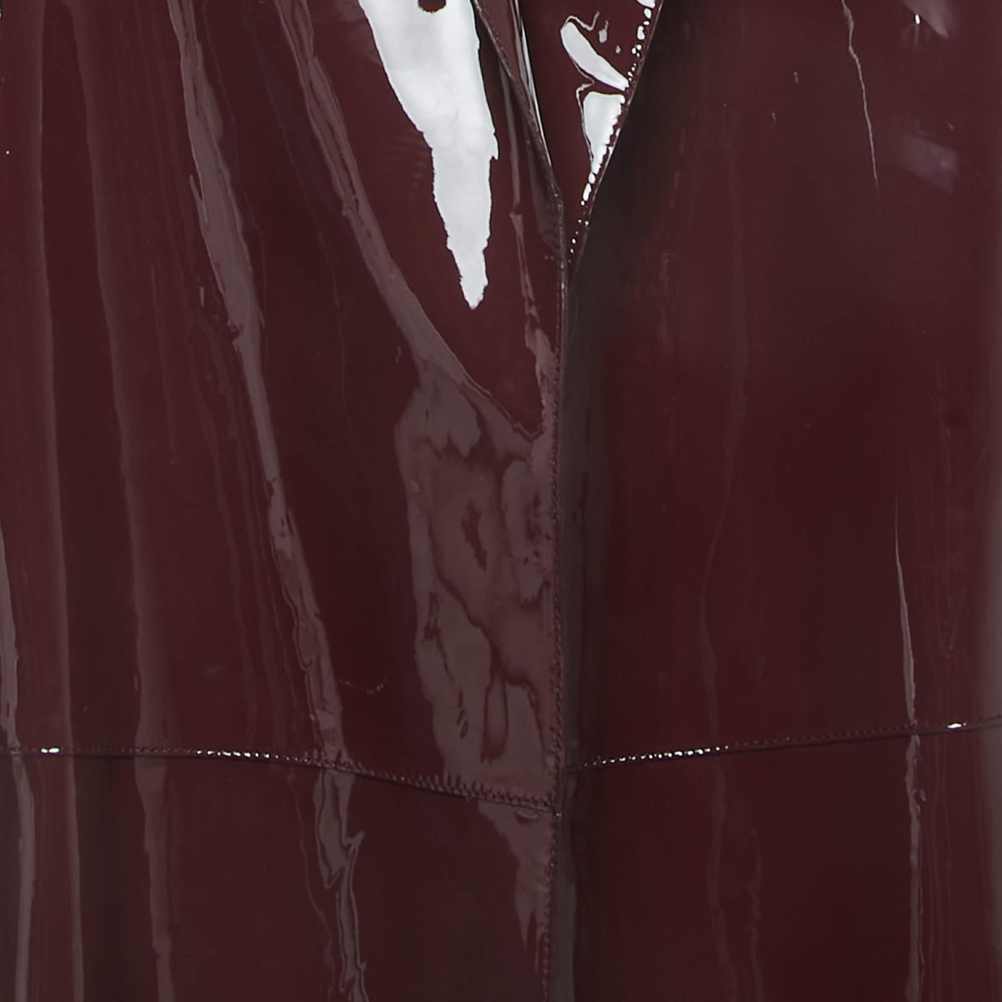 Valentino Burgundy Patent Leather Open Front Long Trench Coat M In Good Condition In Dubai, Al Qouz 2